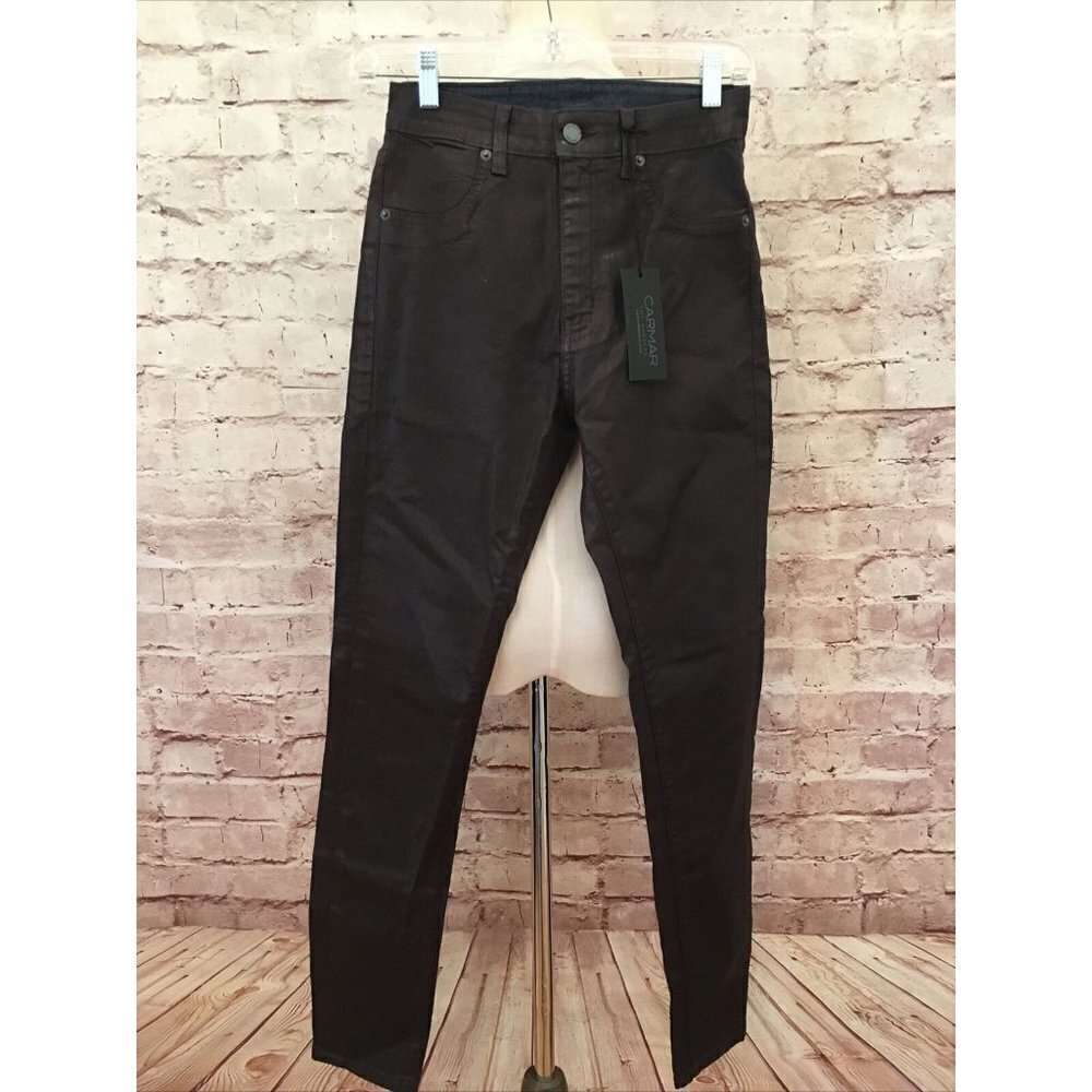 Carmar ROBIN Skinny High Rise Power Stretch Coated Denim Jean Dark Brown Size 27